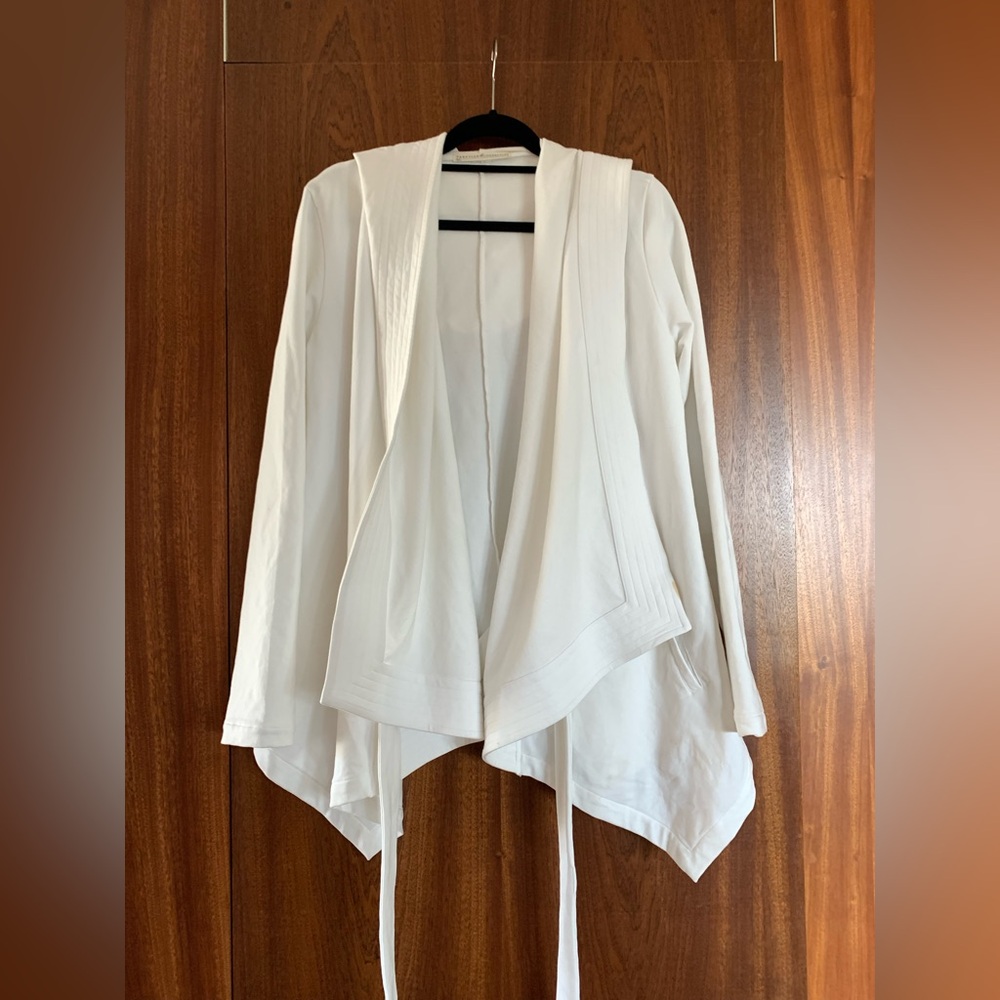 Peruvian Connection White Women's Open Front Hoodie Jacket Cardigan with belt